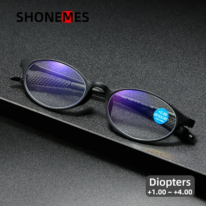 Shonemes Small Oval Reading Glasses TR90 Men Women Reader Eyeglasses Anti Blue Light Presbyopic Eyewear Diopter +1.0 2 2.5 3 4