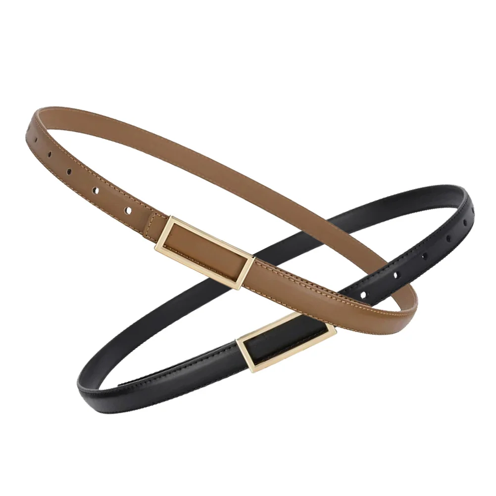 

2Pcs Black 105cm Pu Thin Thin Women Vintage Faux Adjustable Waist Belt Dress Belt Fashion Accessories