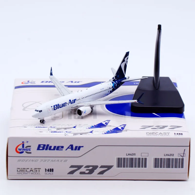 LH4312 Alloy Collectible Plane Gift JC Wings 1:400 Blue Air Boeing B737-8 Max Diecast Aircraft JET Model YR-MXE With Stand