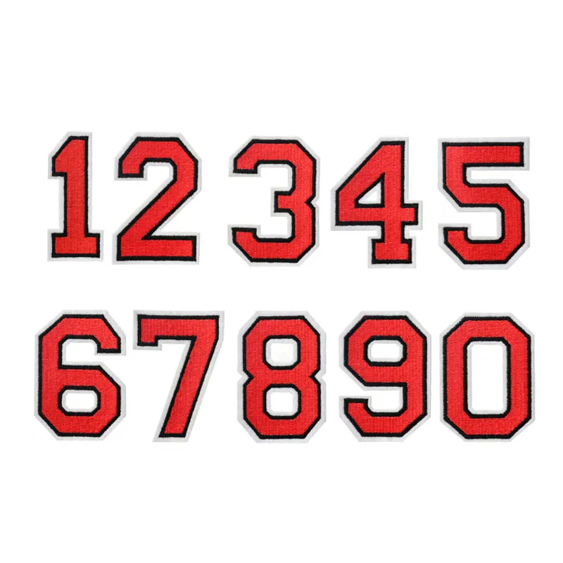 Red Embroidered Letters Iron On Patch Jersey Number Figures Appliques Alphabet Uniform Stickers Clothing Sew Name Badge 11.3cm