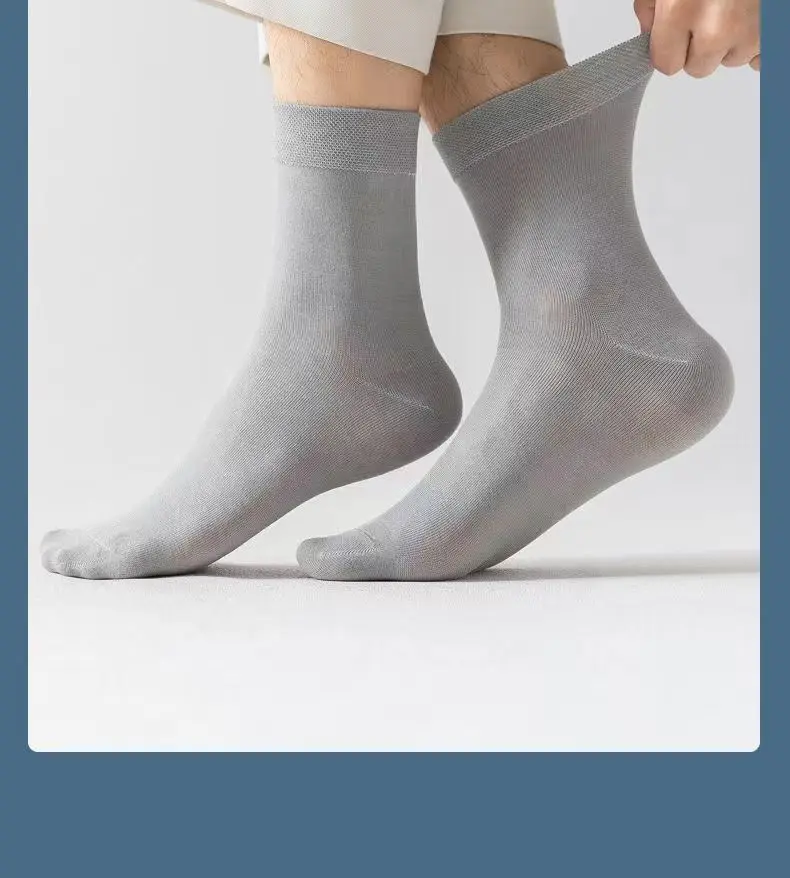 5 Paar neue Herren-Socken aus Bambusfaser, hochwertige einfarbige lange Business-Herrensocken, modische, atmungsaktive schwarze Freizeitsocken – Detail 14