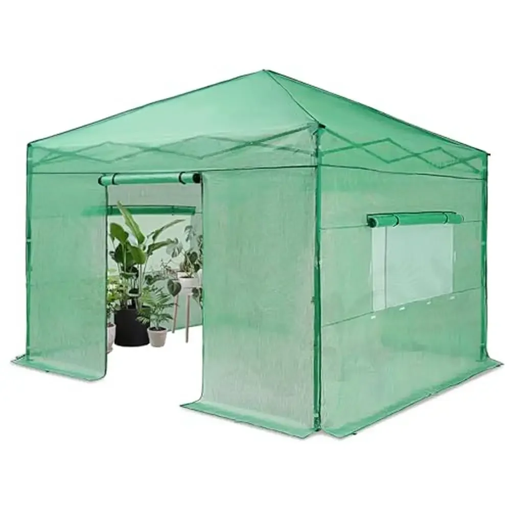 

Portable Walk-in Greenhouse Plant Canopy Strong Support PE Cover 10'x10' Greenhouse Indoor Outdoor Gardening House with Height