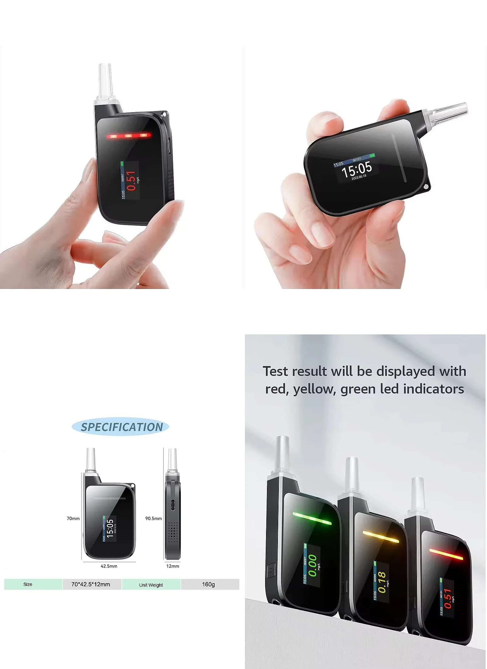 High Precision Electrochemical Sensor LCD Breath Tester Rapid Detection Alcohol Detector with Battery USA