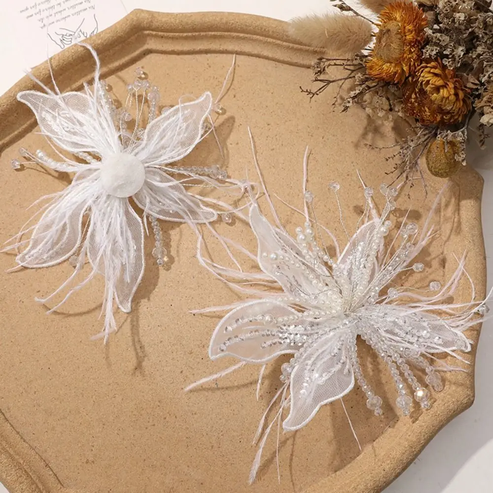 Перо Жемчуг 3D цветок из органзы патч хрустальный цветок витая проволока нашивка с шипами многослойные ручной работы DIY швейные наклейки
