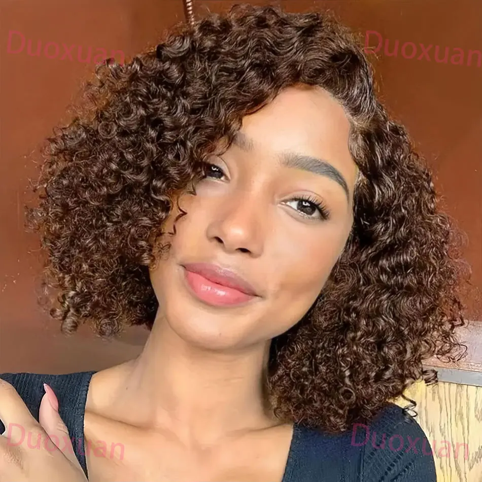 

# 4 Шоколадно-коричневых вьющихся парика Боб из человеческих волос Глубокая волна 13x4 Hd Парик фронта шнурка 200% Плотность Короткий коричневый парик из человеческих волос с волной воды