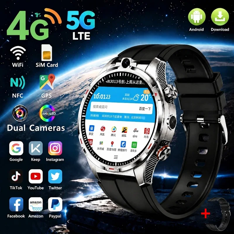 New LW12 4G Smart Watch Android 9.0 Dual Camera Video Calling GPS Position Heart Rate Detector IP68 Waterproof Fitness Tracker