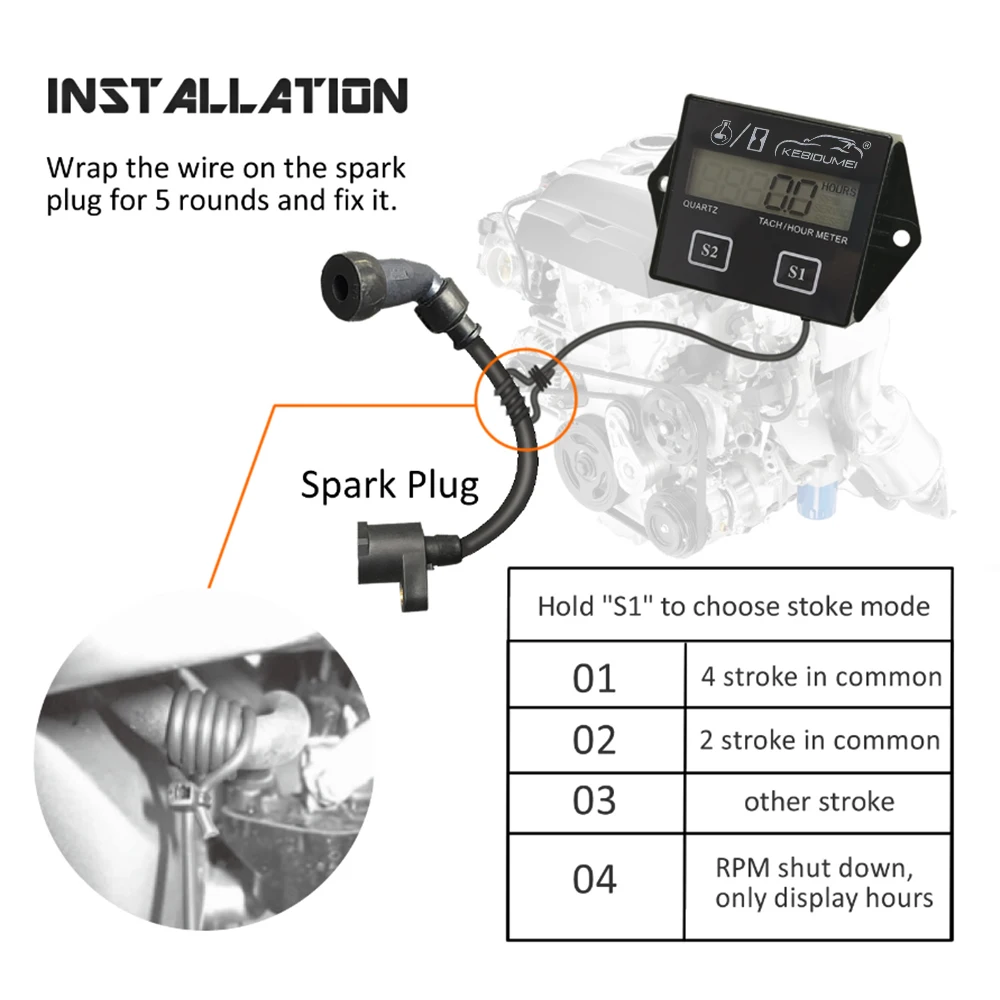Car Tachometer Gauge Tach Hour Meter LCD Engine Counter For all 2 4 stroke Gasoline engine Waterproof for Motorcycle SUV