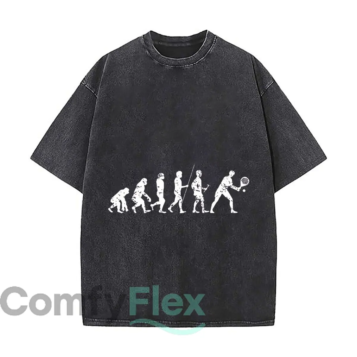 Padel Evolution Funny Tennis Player Silhouette Graphic Washed Distressed Loose Streetwear Tops for City Walks