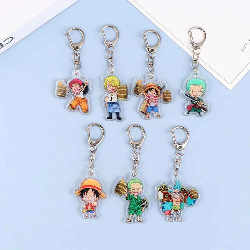 1Pc Anime One Piece Figure Acrylic Keychain Luffy Zoro Sanji Usopp Franky Bag Pendant Keyring Collectible Model Toy Gift