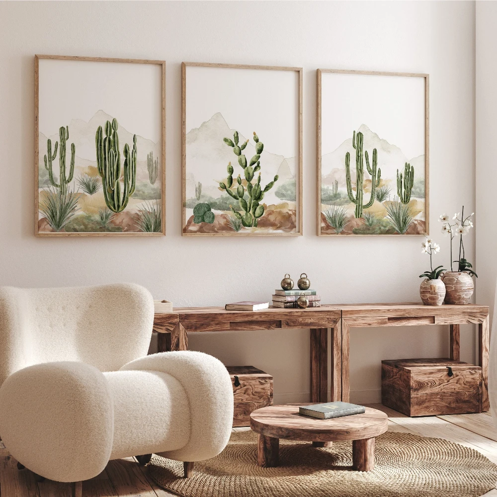 3pcs frameless Canvas Painting Cactus Nursery Prints Canvas Painting Boho Desert Wall Art Set of 3 Canvas Poster Prints Home Bed