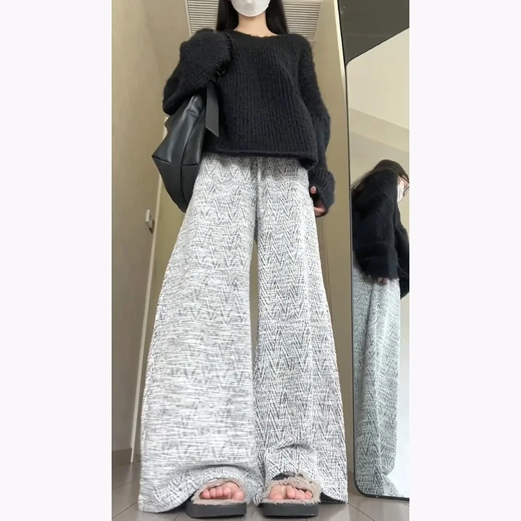 Retro Faion Casual Wide Leg Pants Women's Early Autumn Small Size Drapey Slimming Long Pants High Waist Straight Leg