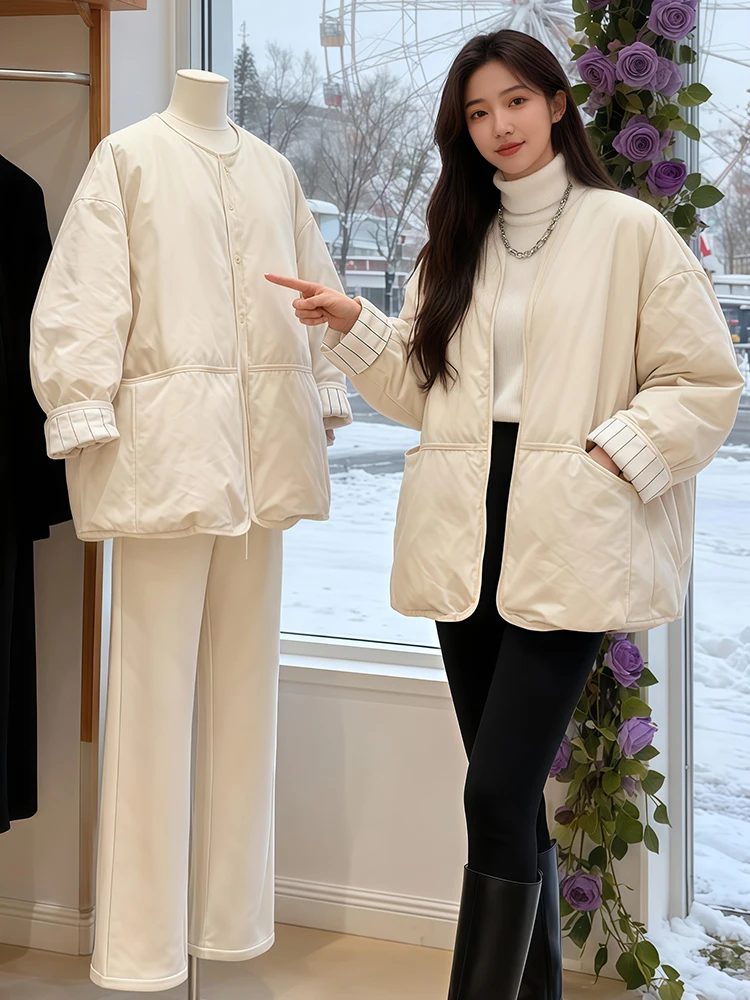 

Laid-ba Japanese Sle Loose Fit Mid-Length Coat Warm Faionable Cotton Women's Wear Autumn Winter New Arrival