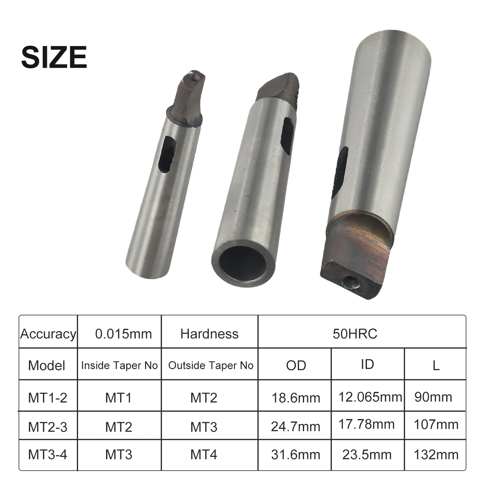 

Morse Taper Adapter HRC58 MT1-MT2 MT2- MT3 MT3-MT4 Practical Reducing Drill Chuck Sleeve Tool 3* 3pcs 45# Steel