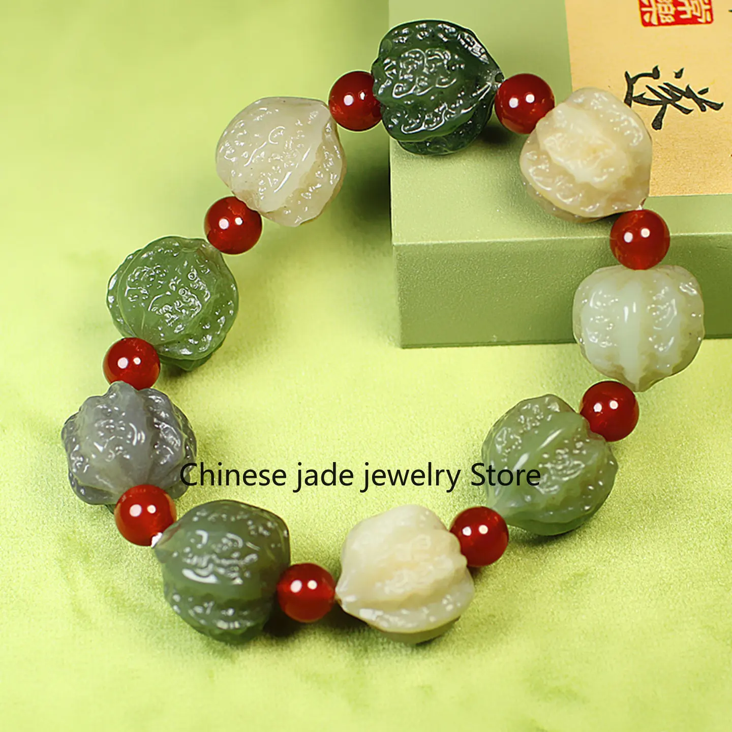 Natural genuine Hetian jade, walnut jade bracelet for men and women, multi-treasure jade bracelet, walnut jade bracelet with cer