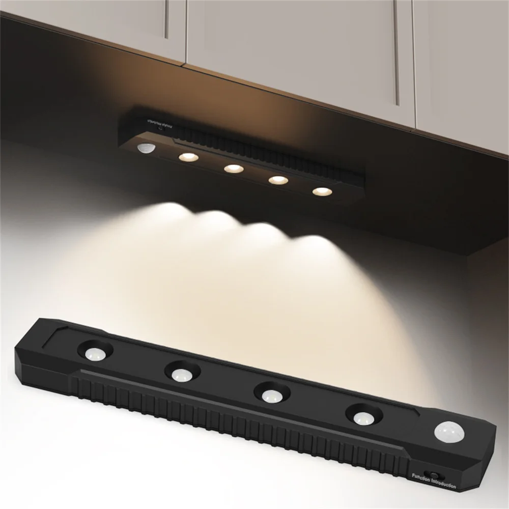 Portable 4 Leds Black LED Under Cabinet Light Human Induction USB Rechargeable Indoor Night Lamp for Bedroom,Study