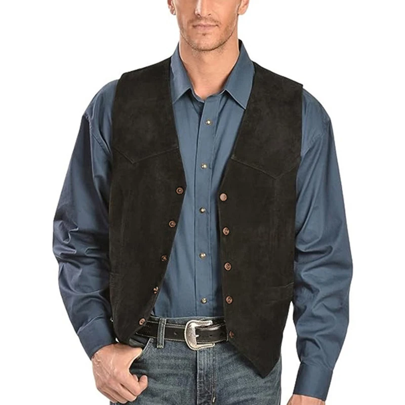 Men's Vintage Single Breasted Sleeveless Jacket Vest Curved Hemline Waistcoat Male Clothing Outwear