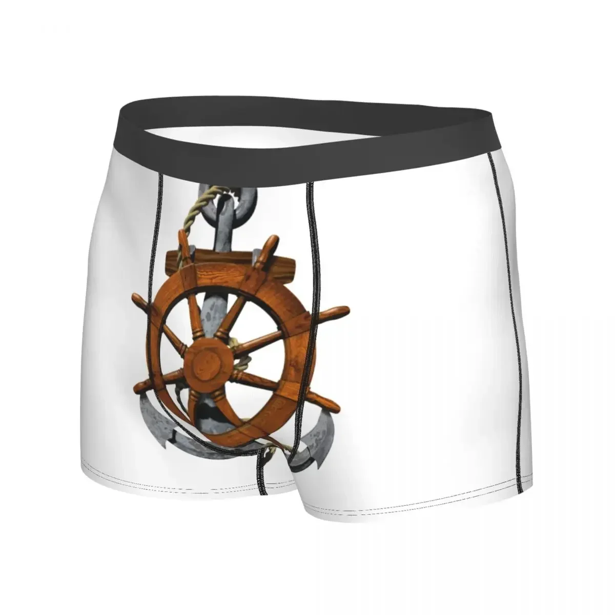 Men's Nautical Ships Wheel And Anchor Boxer Shorts Panties Soft Underwear Yacht Male Novelty Plus Size Underpants