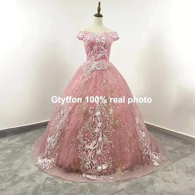 Nieuwe Roze Vestidos Classic Sequin Quinceanera Jurken Elegant Uit De Schouder Baljurk Glanzend Party Dress Luxe Formele Gown