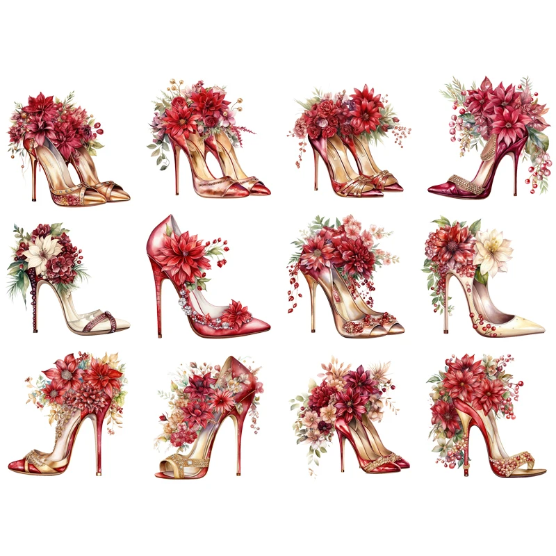 Christmas high heels Design Heat Transfer DTF Iron On Coloful Decal Colorful Design For Clothes Tshirts Jacket Washable Patches