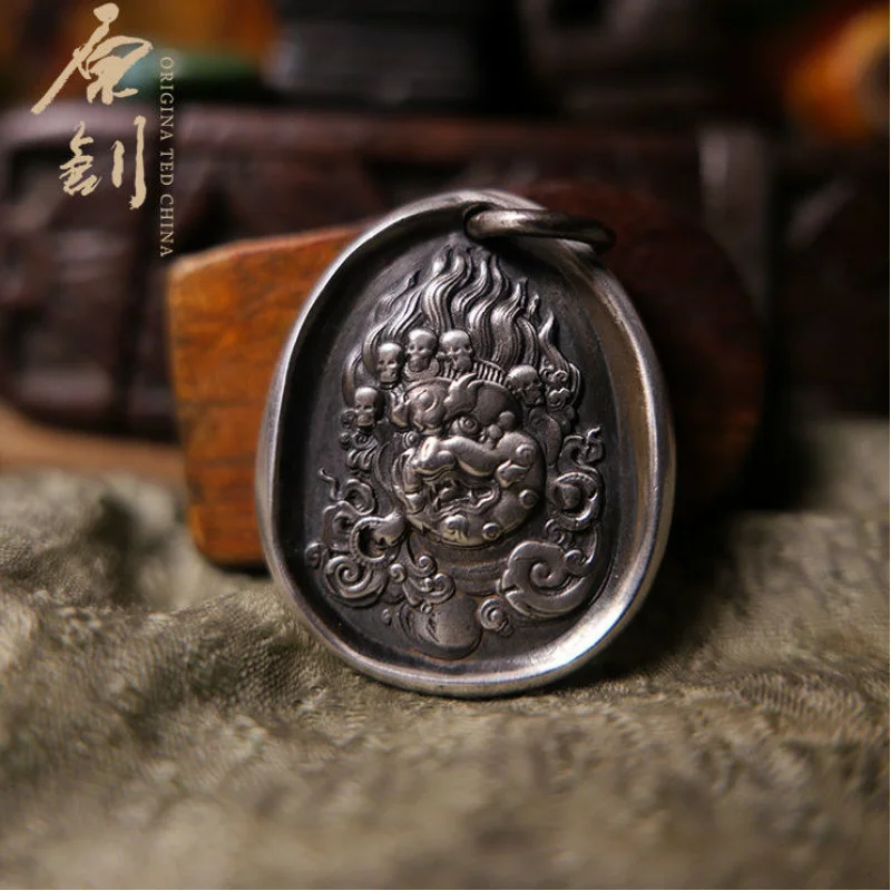 

【1315People Collection】s925Pure Silver Hidden Black Heaven Buddha Amulet Handcrafted Micro-carved Black Heaven Wealth God Silver