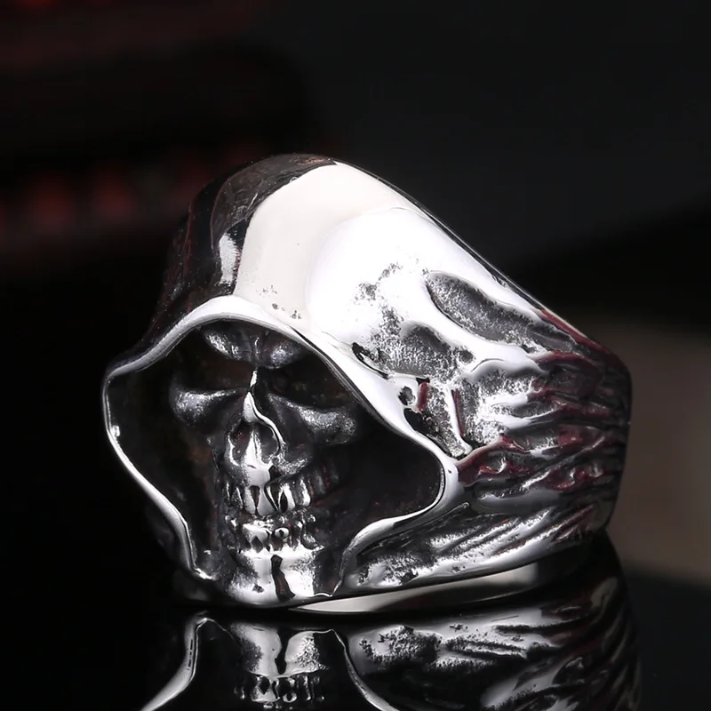 Steel Warrior Jewelry Wholesale European and American Stainless Steel Ring Men's Personalized Hand Dress Death Skull Ring