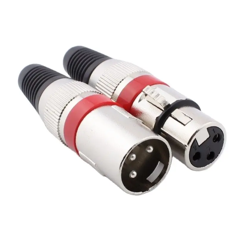 3Pin XLR Micphone Connector Male Female Connector Microphone Speaker Amplifier Player Connector Red MIC Adapter 10Pcs/Lot