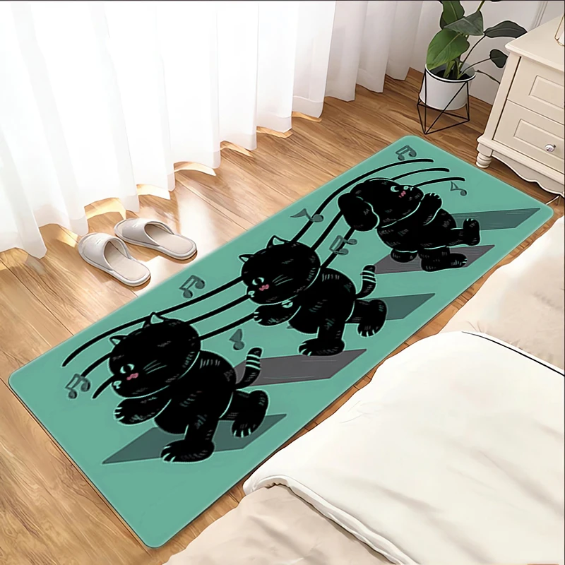 Black Cat Foot Mat Home Entrance Mats Washable Non-slip Kitchen Rug Carpet Bath Door Doormat House Bathroom Hallway Floor Garden