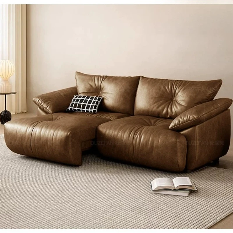

Retro style adjustable retractable zero wall electric sofa, multi-functional leather sofa bed