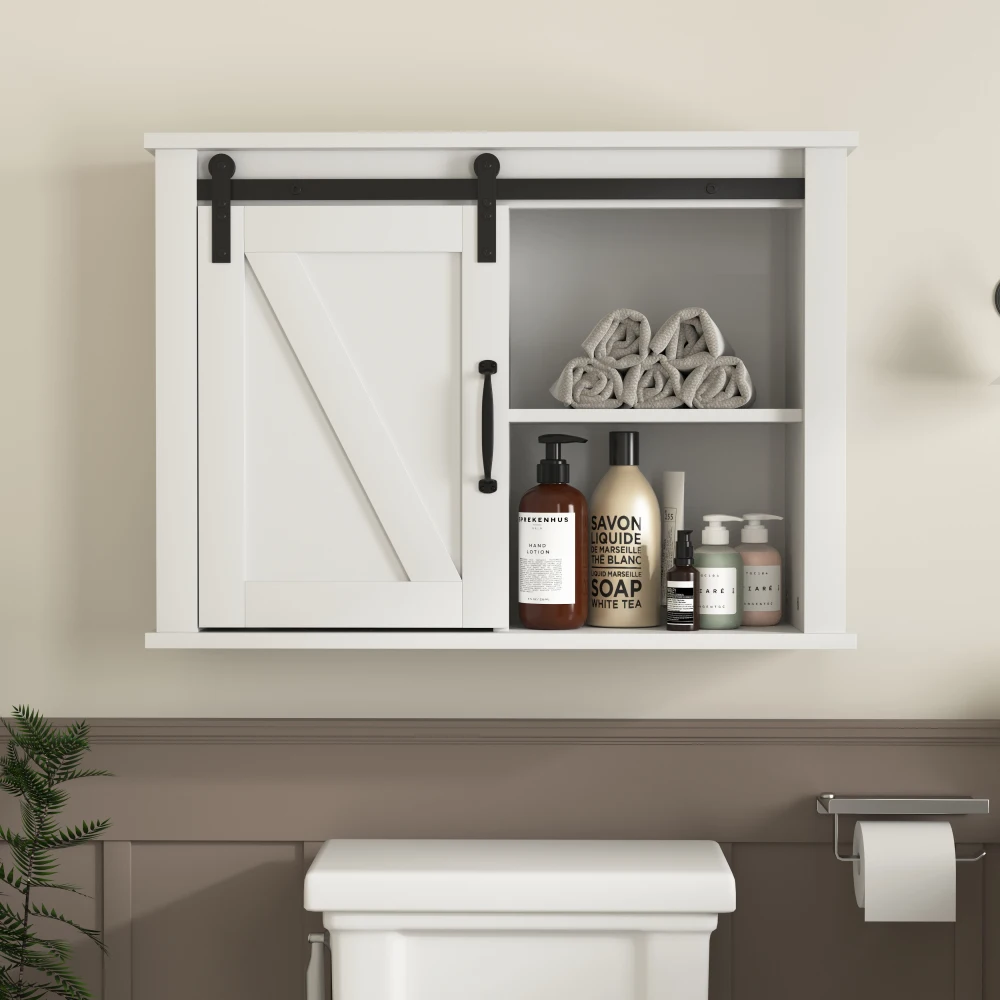 Bathroom Wall Cabinet with 2 Adjustable Shelves Wooden Storage Cabinet with A Barn Door 27.16x7.8x19.68 Inch Freestanding Vanity