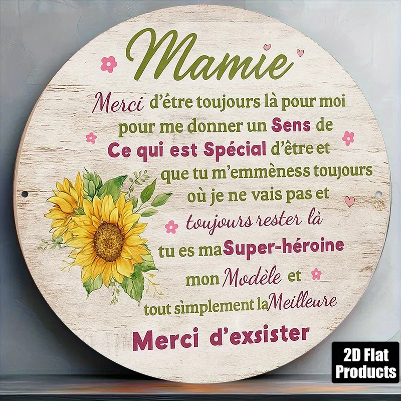 1pc French Grandma Thank You Plaque-Round Vintage French Language Wall Decor with 