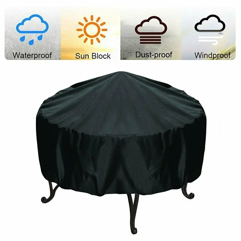 Waterproof Patio Fire Pit Cover Black UV Protector Grill BBQ Shelter Outdoor Garden Yard Round BBQ Cover Canopy Furniture Covers