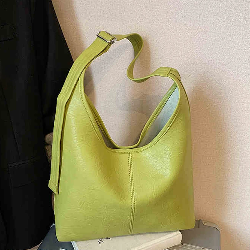 

Green Soft Leather Tote Bag for Women Casual College Students' Class Underarm Bag Fashion Versatile Commuting One Shoulder Bags
