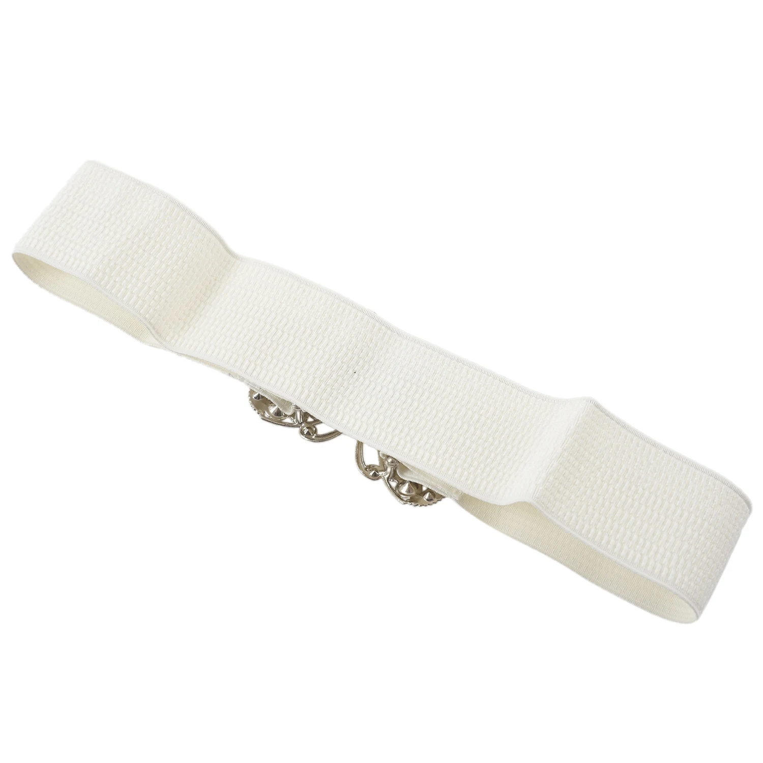 AOA-Women أحجار الراين لهجة الفراشة هوك مشبك مطاطا حزام الخصر الأبيض