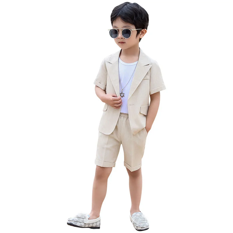 Boys Summer Suit Kids Jacket Shorts 2Pcs Photograph Suit Children Birthday Graduation Set Baby Wedding Performance Party Dress