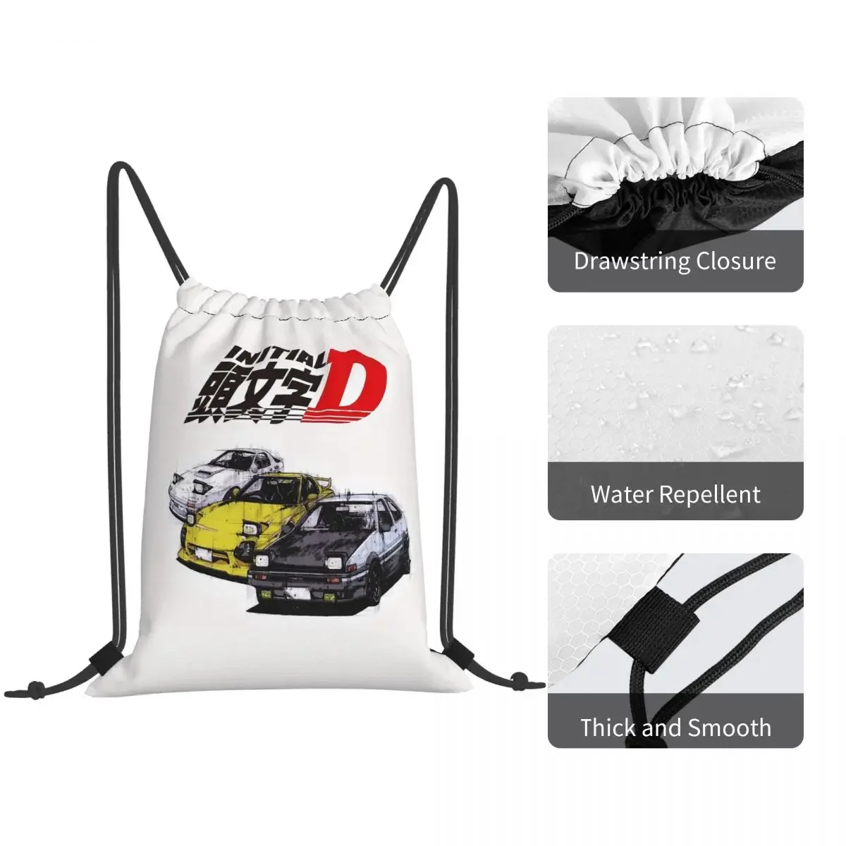 Initial D Neon Ae86 Backpacks Multi-function Drawstring Bundle Pocket Sundries Bag Book Bags for Man Woman School