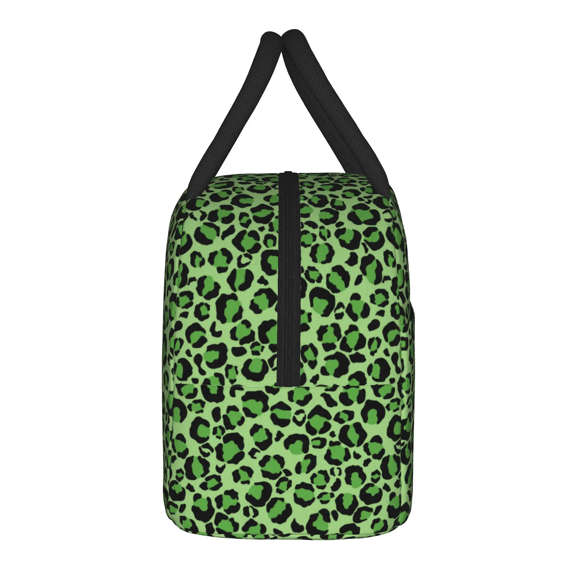 Green Leopard Print Insulated Lunch Bags Portable Camouflage Reusable Cooler Bag Tote Lunch Box Beach  Outdoor Girl Boy
