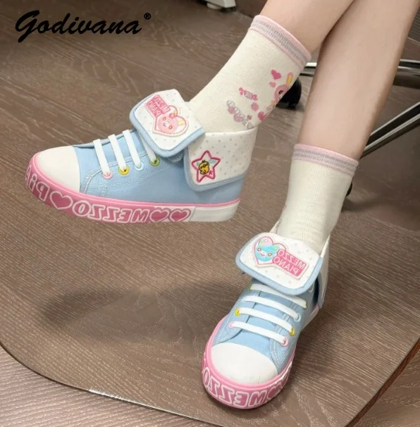 Student Girls Kawaii Canvas Shoes New Spring and Summer Japanese Style Cartoon Embroidered Denim Canvas Shoes Pumps view 4