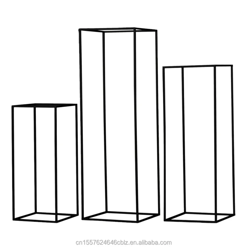 custom.ZM035 Trio of Black Modern Rectangular Tall Metal Frame Stands - Wedding and Event Centerpieces