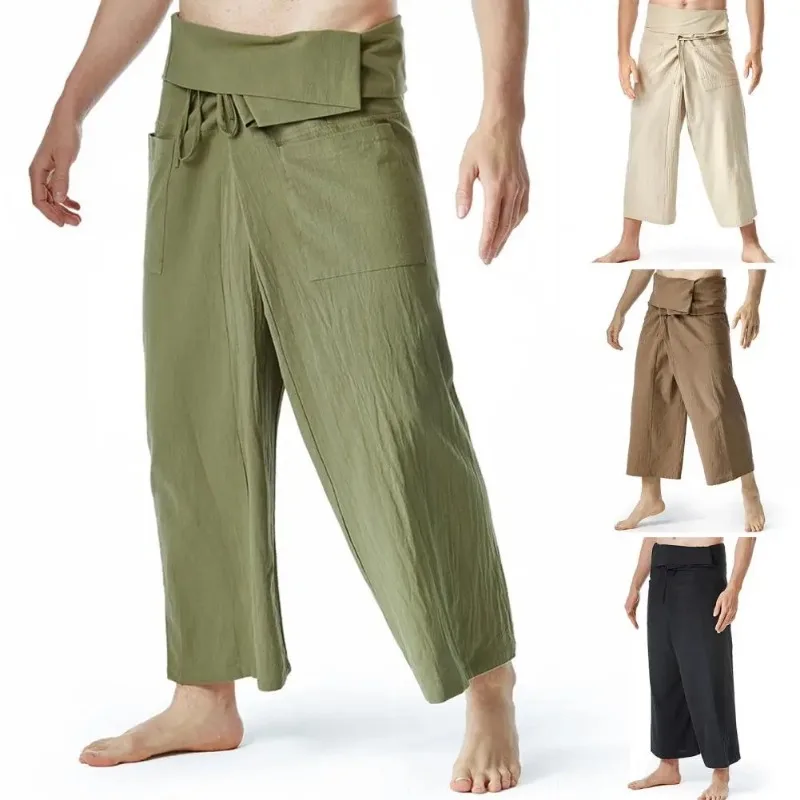

New Thai Fisherman Pants Breathable Martial Arts Pants Wide Legs Trendy Loose Fit Men Yoga Trousers Daily Life Male Pants