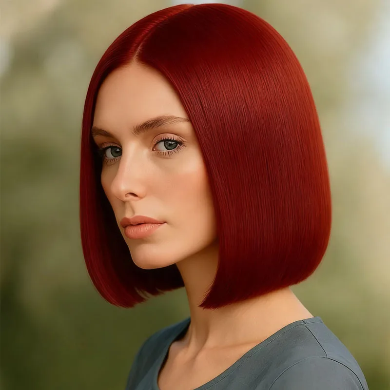 

12 inch burgundy synthetic wig without bangs, suitable for women's daily party role-playing