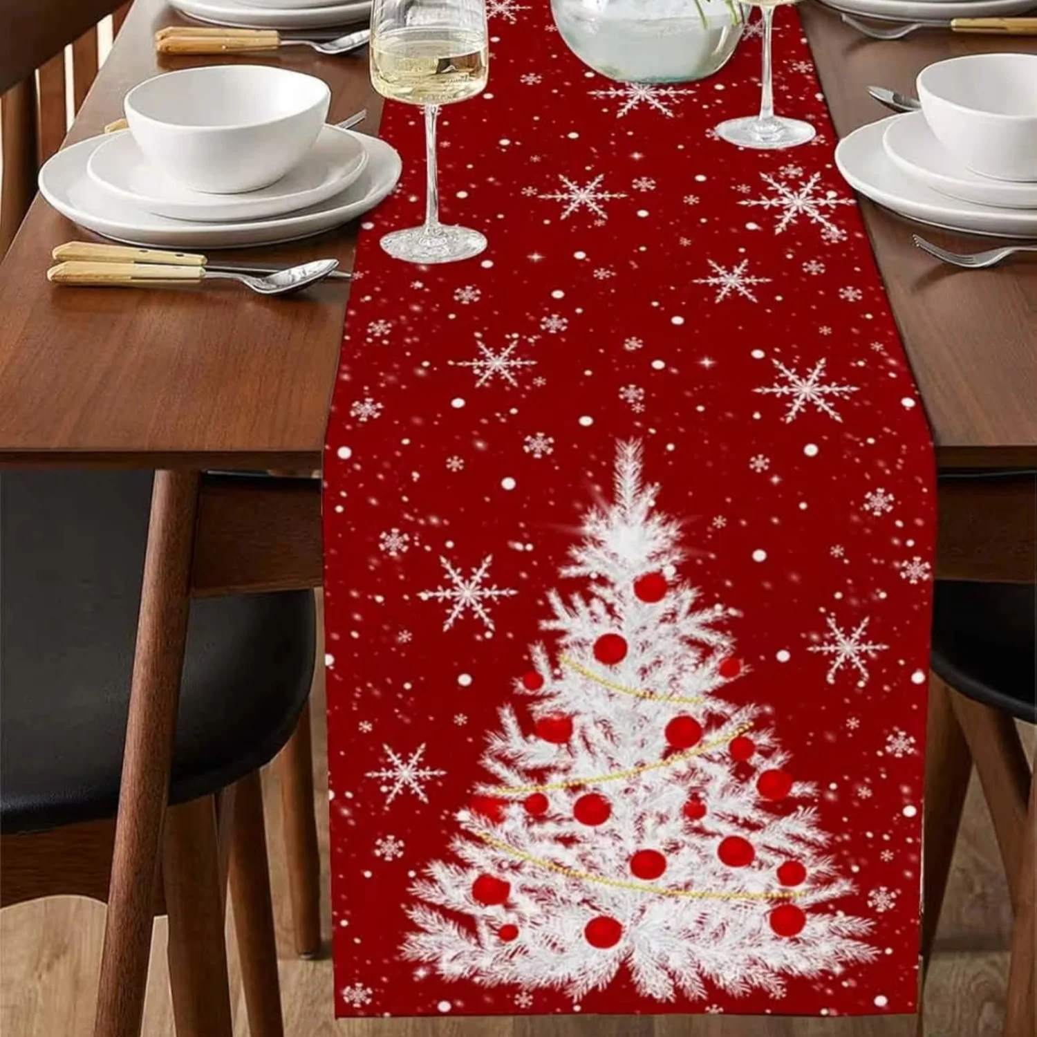 Red Table Runner Christmas Tre - Christmas Table Runner ulasan dan harga