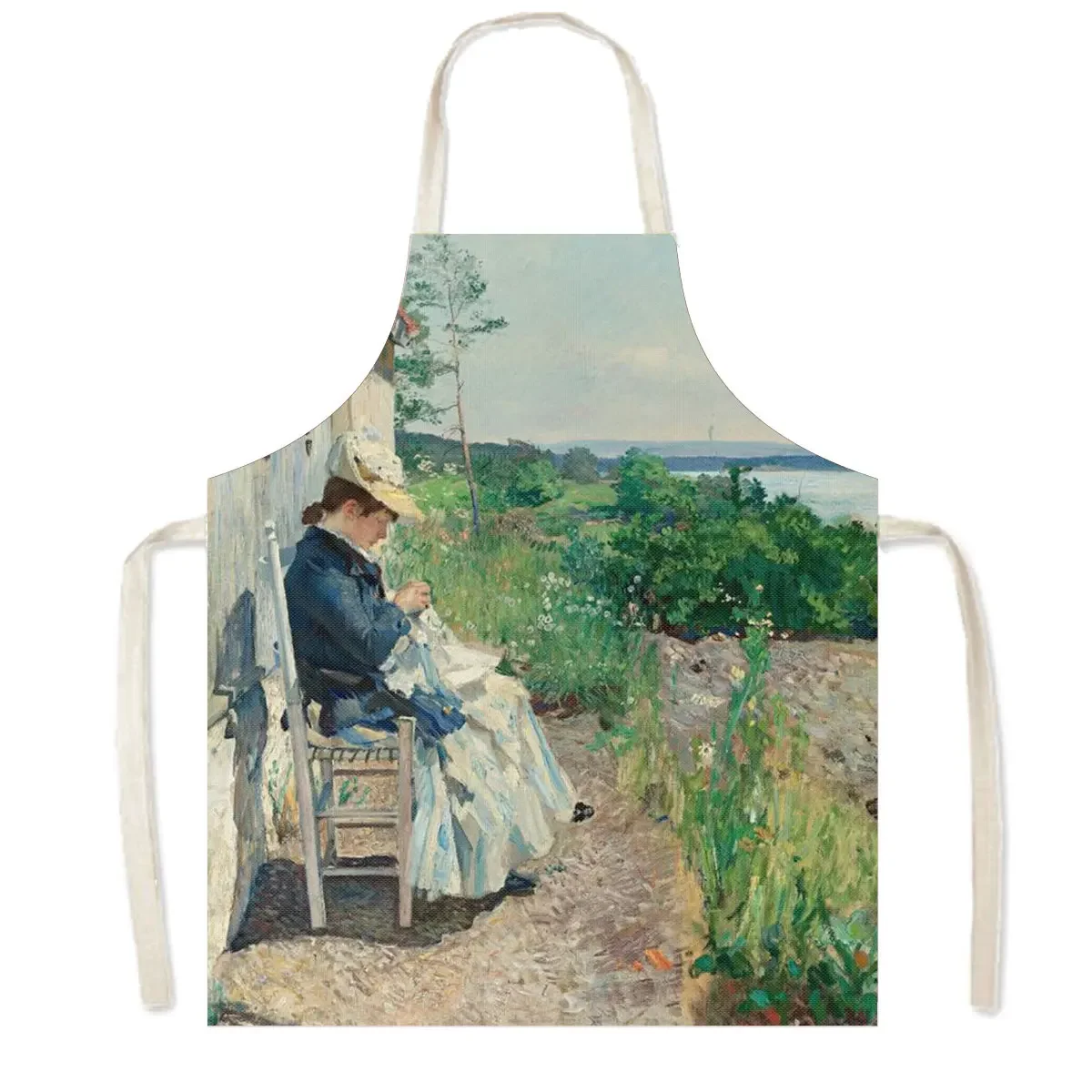 Famous Oil Painting By Claude Monet Kitchen Aprons Waterlily Lotus Flower Pinafore Home Cleaning Clothing Chef Cooking Apron