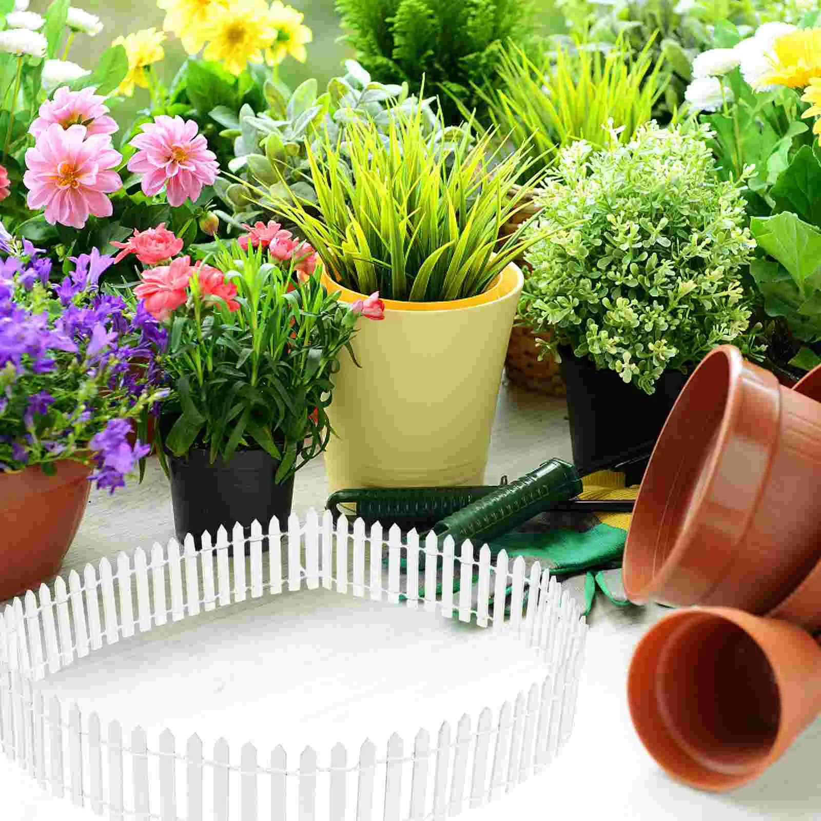 Decor Small White Fence for Succulents Flower Pot Ornament Miniature Garden Decorations Plants Decorative Wood Model