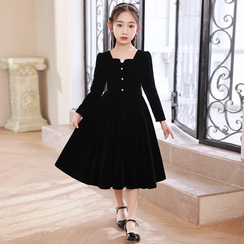 Vestido de princesa high-end feminino, Fantasia infantil, Preto