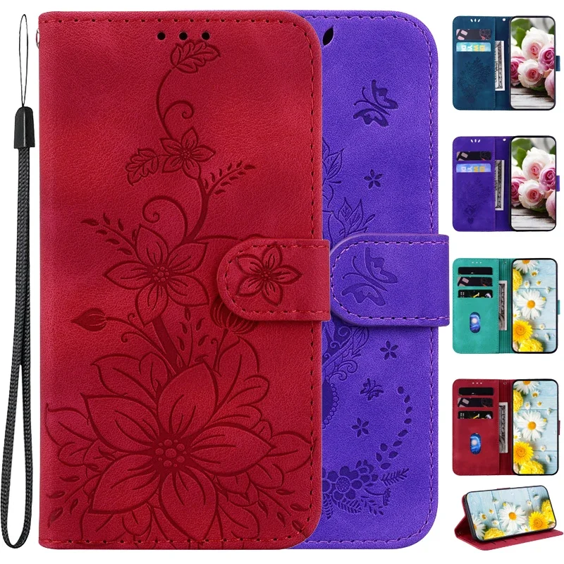 Wallet Bags Flip Cover Flower Case For Samsung Galaxy S25 Edge S24+ S22 Ultra S23 FE Plus 5G Magnetic Leather Phone Cases Lily