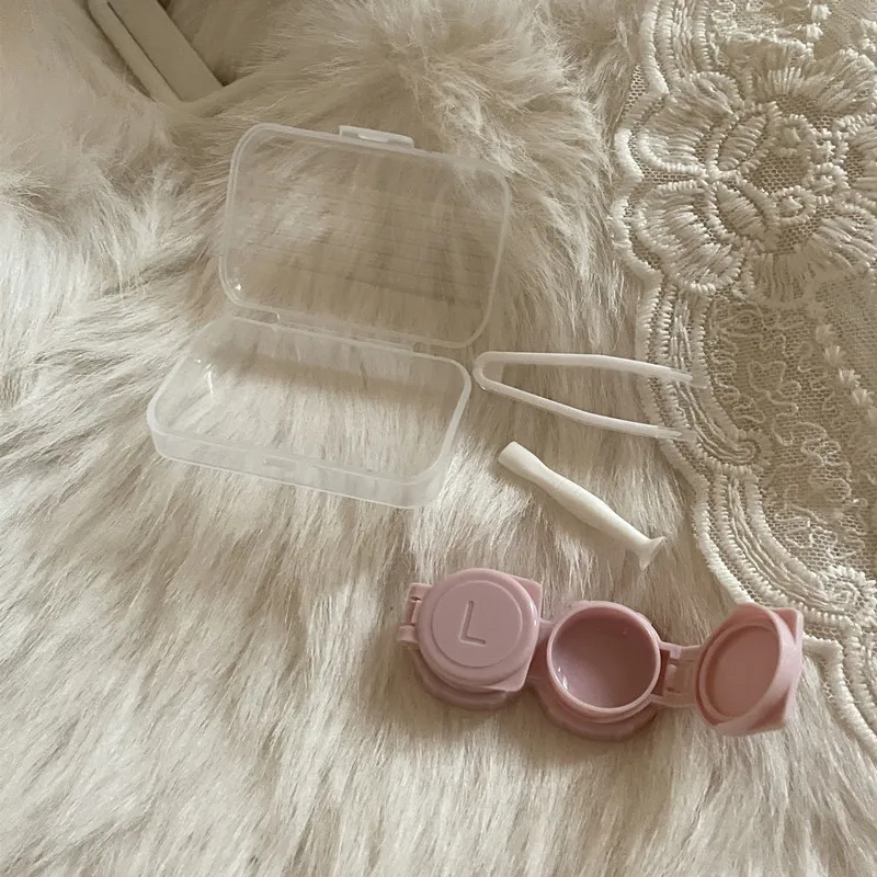 

Transparent Contact Lens Case with Tweezers Suction Stick Set Portable Contacts Holder Box