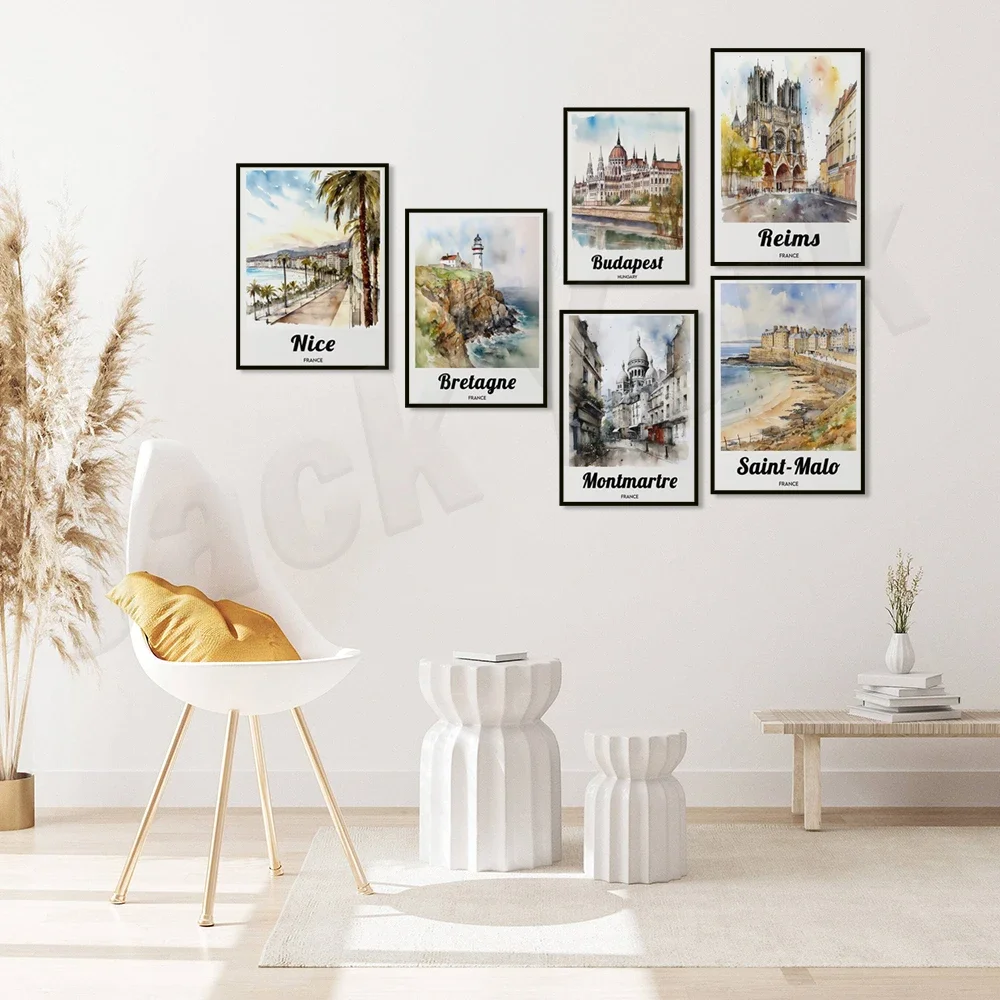 Bordeaux, Annecy, Bonifacio, Saint-Malo, Brittany, Montmartre, Clermont-Ferrand, Reims, Mont Saint-Michel France travel poster