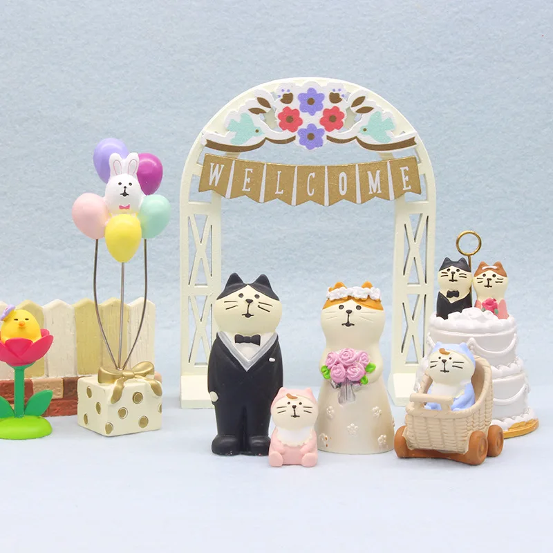 Japan Style Zakka Cat Figure Miniature Food Play Cute Wedding Scene Ornament Accessories Figurines Toys for Celebration