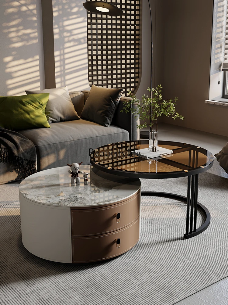 Solid Wood round Light Luxury Modern Minimalist Glass Tea Table