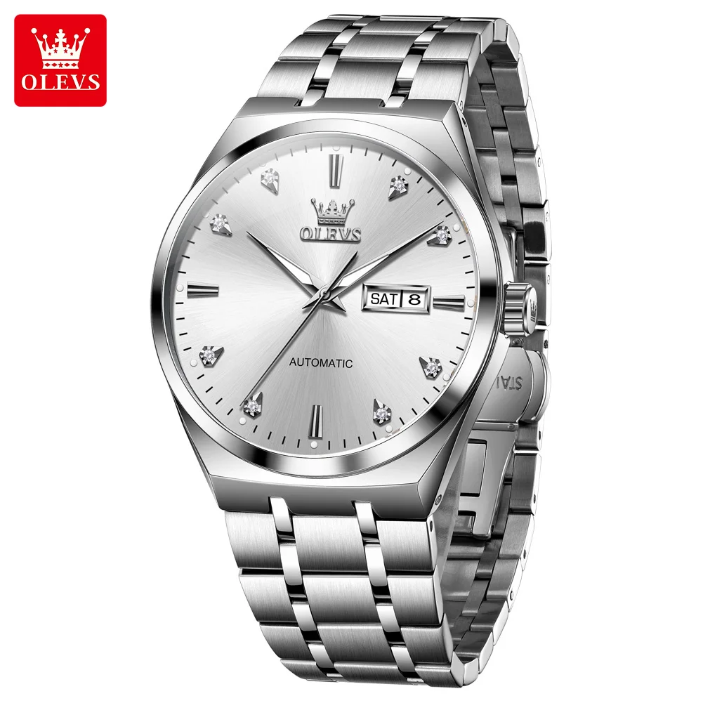 OLEVS 9811 Men's Mechanical Watches Stainless Steel Waterproof Luminous Dual Calendar Simple Luxury Brand Automatic Man Watch